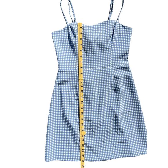 French Connection Whisper Tie-Back Gingham Mini Dress Blue White Check - Size 4 - Picture 8 of 13